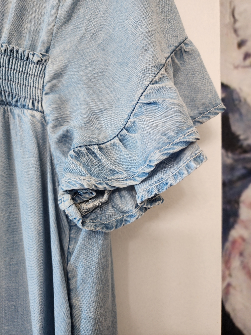Free People Light Blue Tiered Square-Neck Mini Dress - Picture 5 of 6